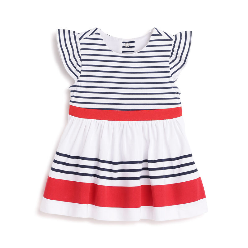 Girls White and Red Striped Short Sleeve Dress image number 0